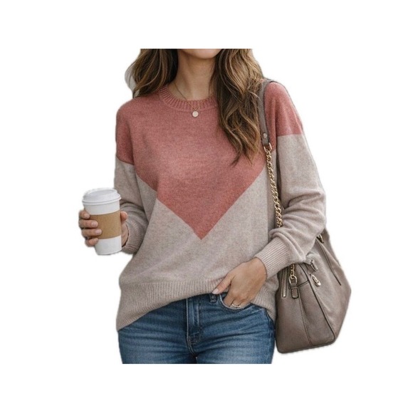 41 Hawthorn Sweaters - 41 Hawthorn Women Mauve Pink Beige Colorblock Button Back Sweater Size M